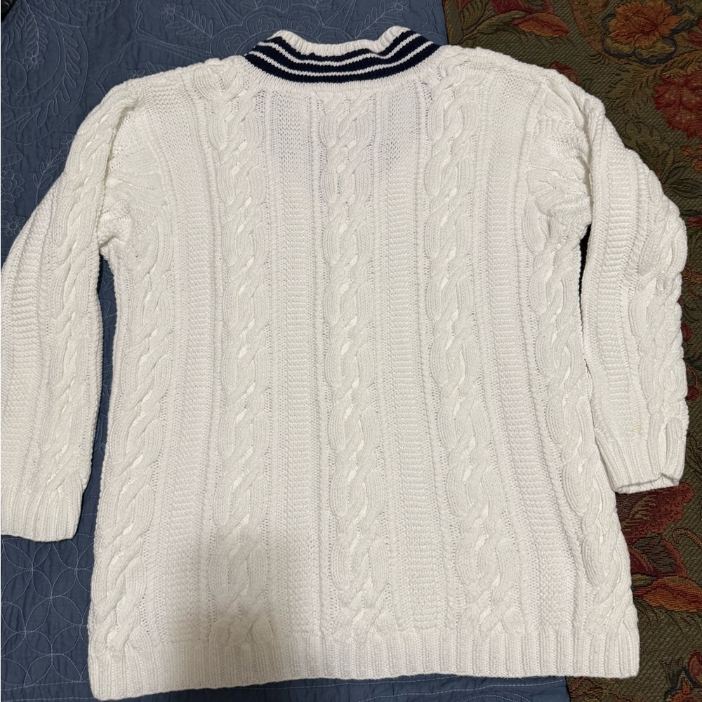 Lauren Ralph Lauren cable-knit cricket sweater with navy blue V-neck Woman’s Med - Picture 2 of 7